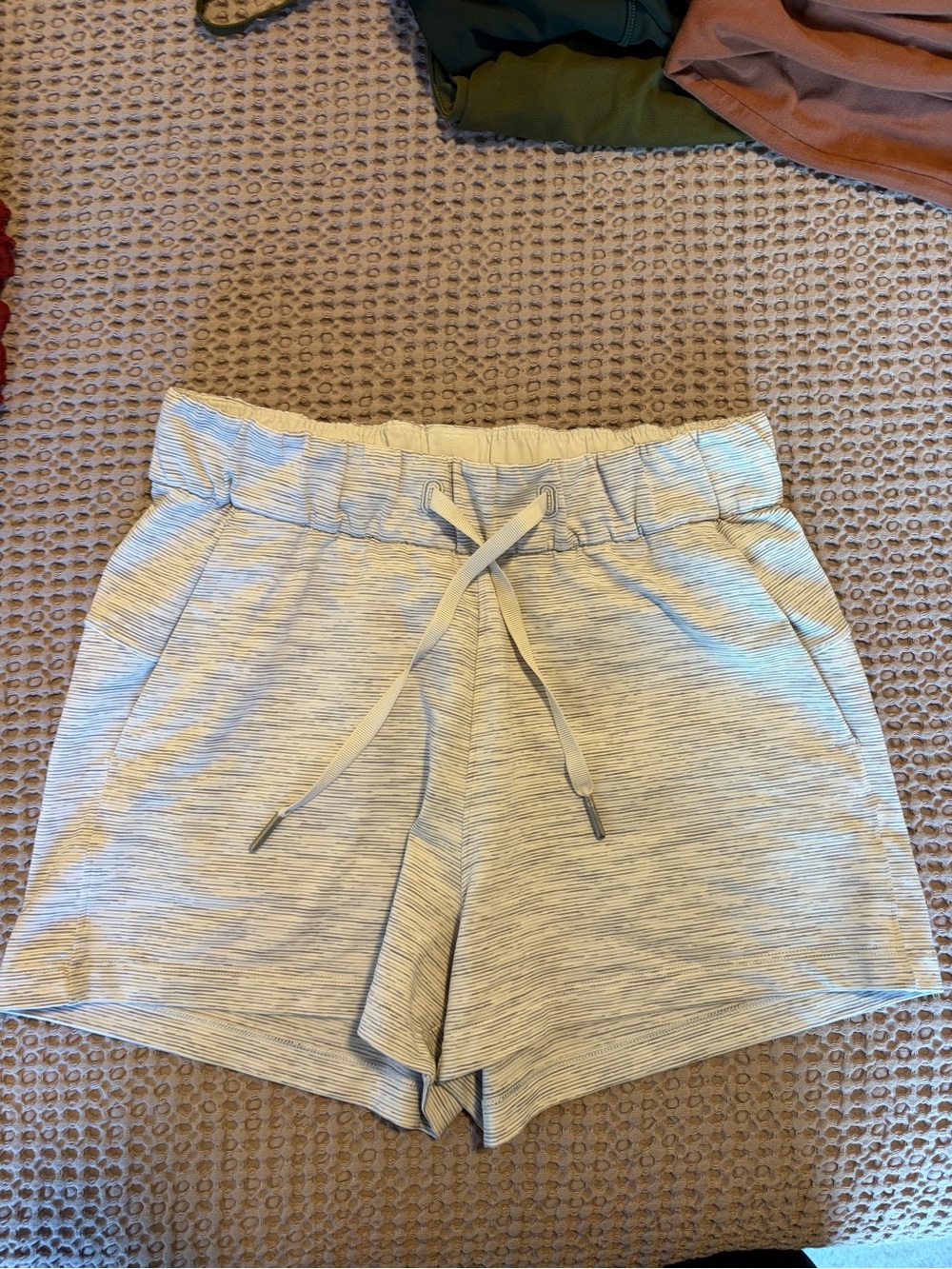 lululemon athletica Light Heather Gray Striped Drawstring Shorts